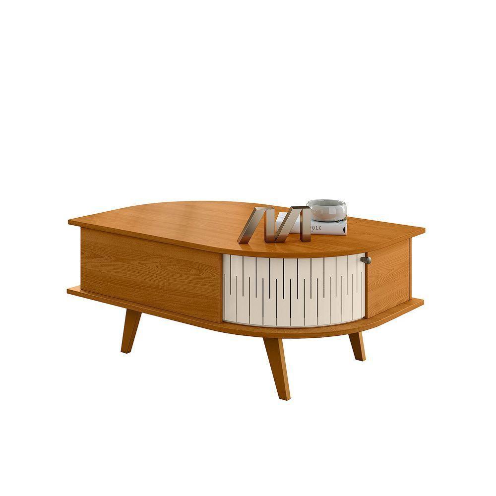 Mesa De Centro Para Sala Com 2 Portas Narvelli Cinamomo-off White M20 - D'rossi - 2