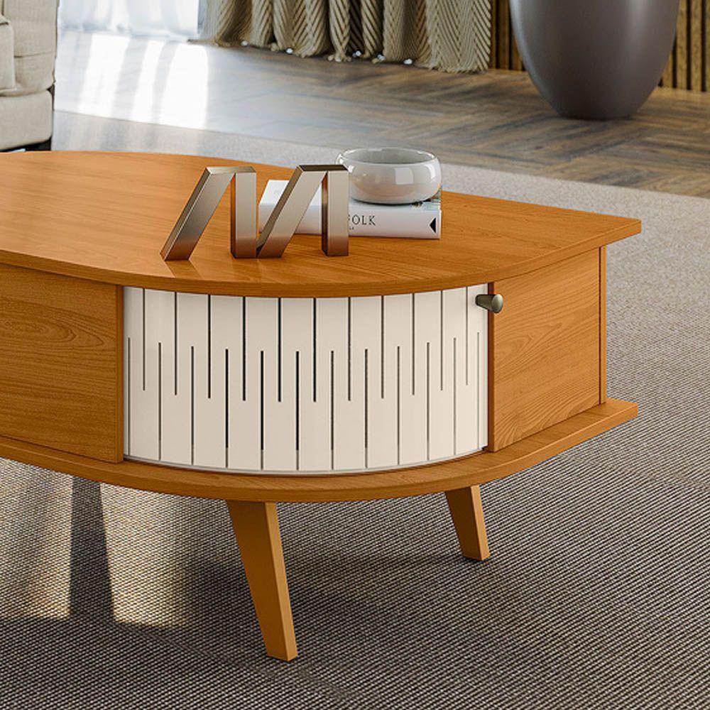 Mesa De Centro Para Sala Com 2 Portas Narvelli Cinamomo-off White M20 - D'rossi - 4