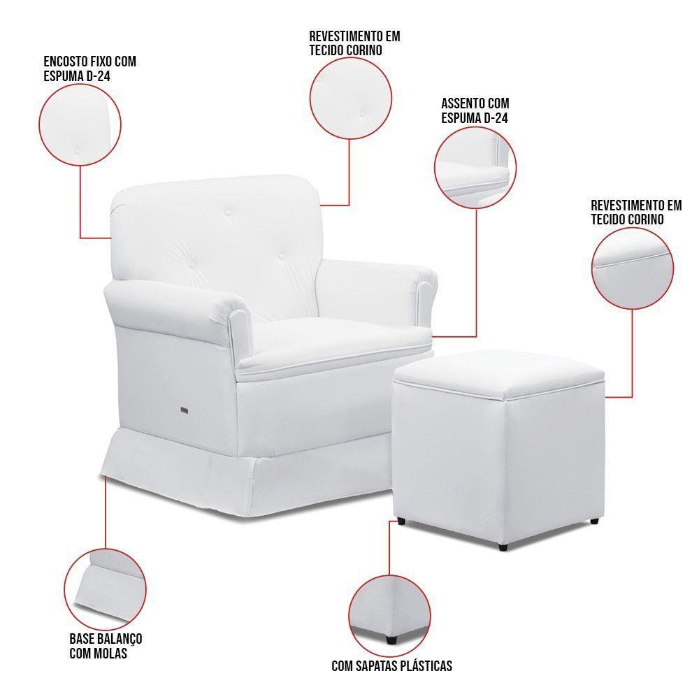 Poltrona De Amamentação Base Balanço E Puff Lígia Sintético Branco E03 - D'rossi - 3