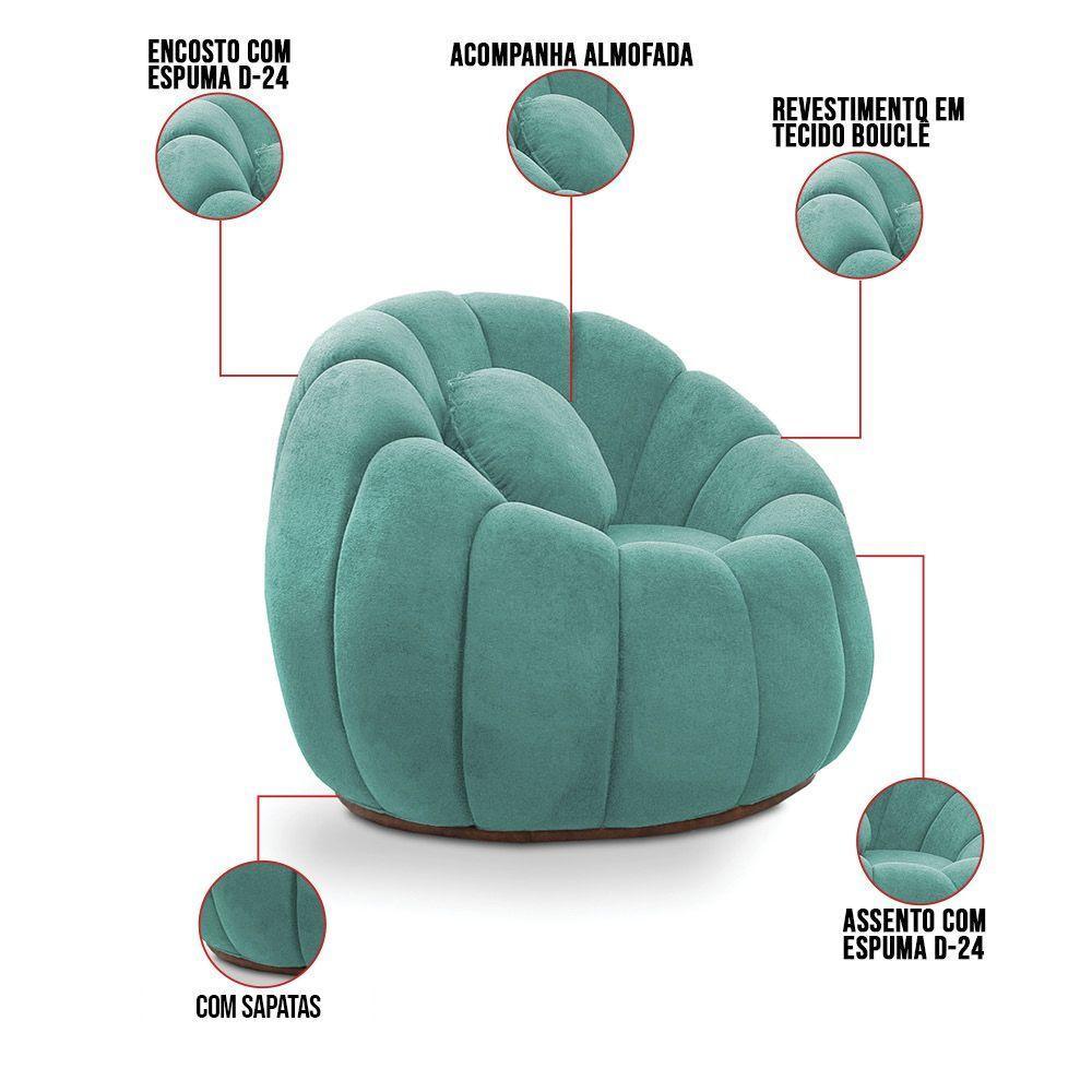 Poltrona Decorativa Orgânica Fixa Cloud Bouclê Azul Turquesa E03 - D'rossi - 3