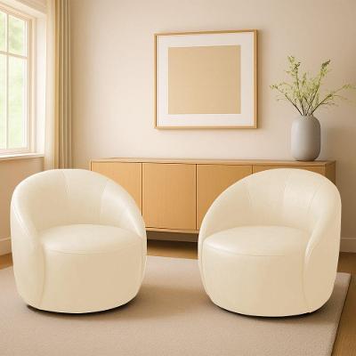 Poltrona Decorativa Orgânica Giratória Kit 2 Lua Sintético Pu Bege D03 - D'rossi