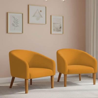 Poltrona Sala Decorativa Kit 2 Stella Pé Madeira Trapézio Castanho Bouclê Mostarda D03 - D'rossi