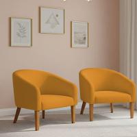Poltrona Sala Decorativa Kit 2 Stella Pé Madeira Trapézio Castanho Bouclê Mostarda D03 - D'rossi - 1