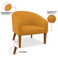 Poltrona Sala Decorativa Kit 2 Stella Pé Madeira Trapézio Castanho Bouclê Mostarda D03 - D'rossi - 3