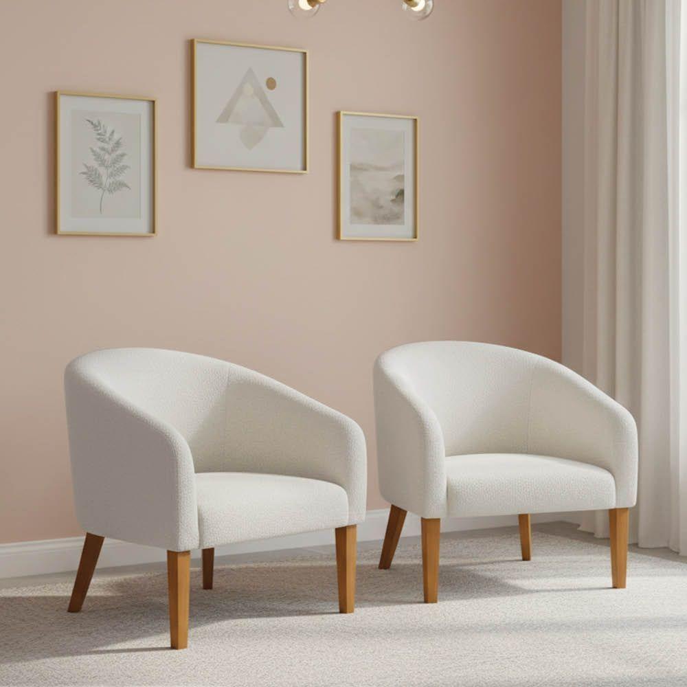 Poltrona Sala Decorativa Kit 2 Stella Pé Madeira Trapézio Castanho Bouclê Cinza D03 - D'rossi - 1