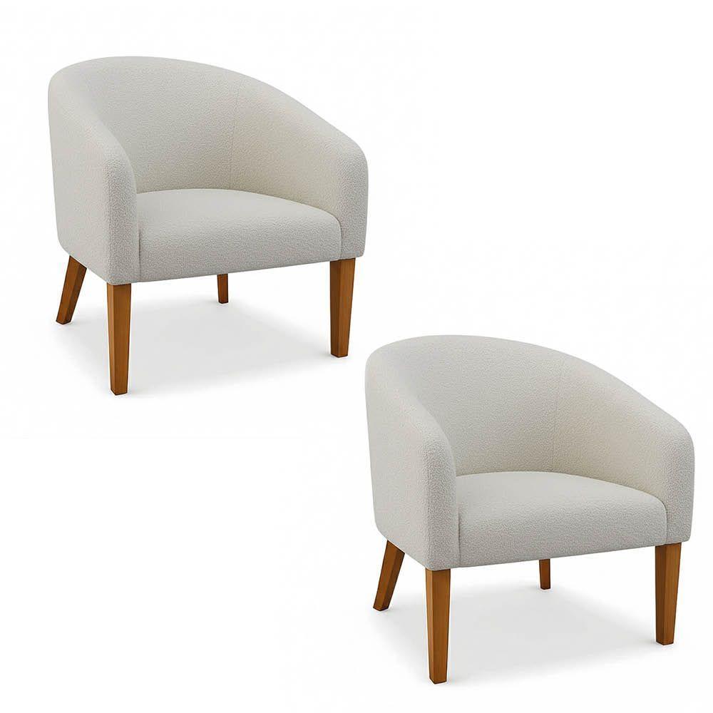 Poltrona Sala Decorativa Kit 2 Stella Pé Madeira Trapézio Castanho Bouclê Cinza D03 - D'rossi - 2