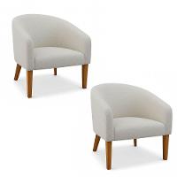 Poltrona Sala Decorativa Kit 2 Stella Pé Madeira Trapézio Castanho Bouclê Cinza D03 - D'rossi - 2