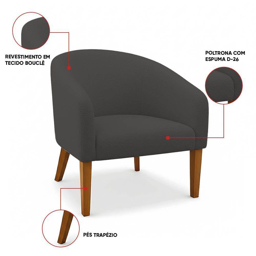 Poltrona Sala Decorativa Kit 2 Stella Pé Madeira Trapézio Castanho Bouclê Grafite D03 - D'rossi - 3
