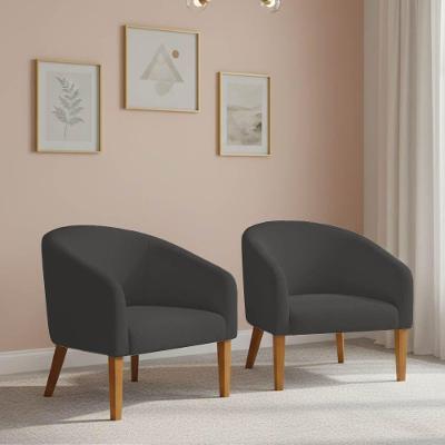 Poltrona Sala Decorativa Kit 2 Stella Pé Madeira Trapézio Castanho Bouclê Grafite D03 - D'rossi