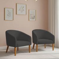 Poltrona Sala Decorativa Kit 2 Stella Pé Madeira Trapézio Castanho Bouclê Grafite D03 - D'rossi - 1