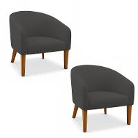 Poltrona Sala Decorativa Kit 2 Stella Pé Madeira Trapézio Castanho Bouclê Grafite D03 - D'rossi - 2