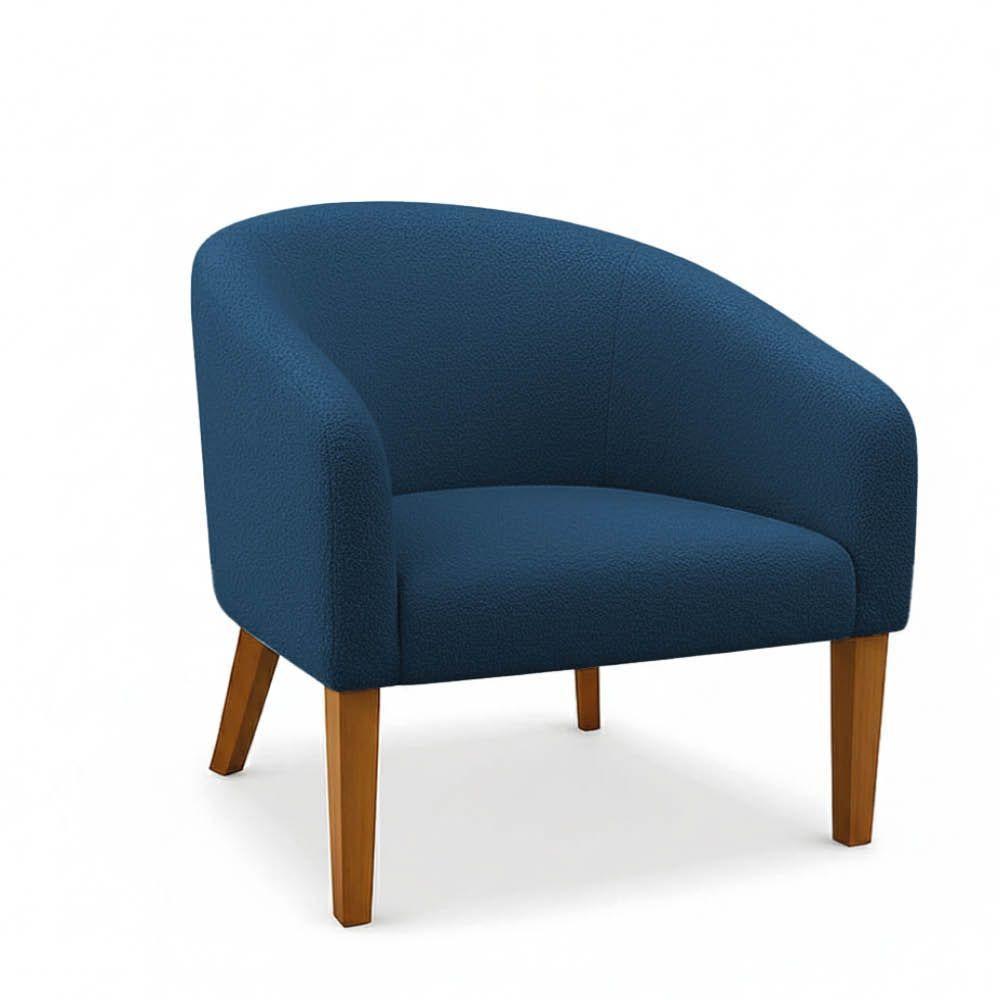 Poltrona Sala Decorativa Kit 2 Stella Pé Madeira Trapézio Castanho Bouclê Azul D03 - D'rossi - 5