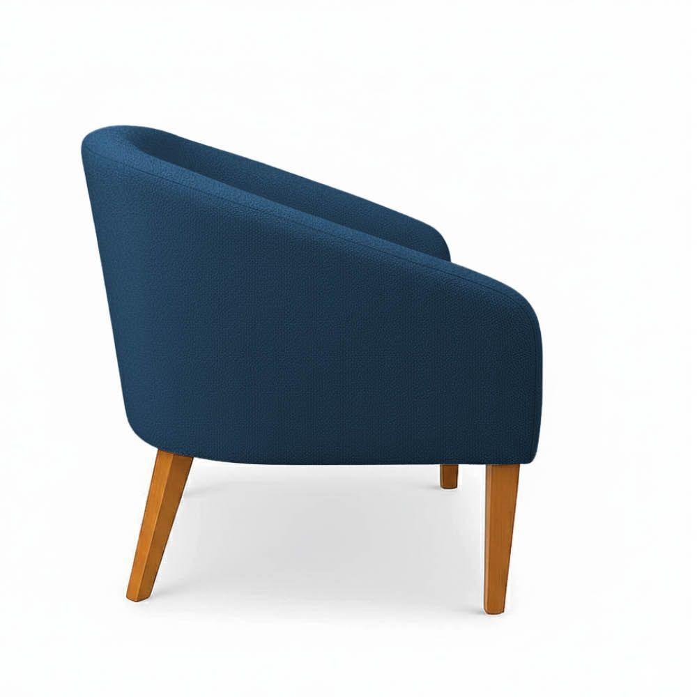 Poltrona Sala Decorativa Kit 2 Stella Pé Madeira Trapézio Castanho Bouclê Azul D03 - D'rossi - 6