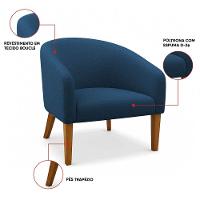 Poltrona Sala Decorativa Kit 2 Stella Pé Madeira Trapézio Castanho Bouclê Azul D03 - D'rossi - 3
