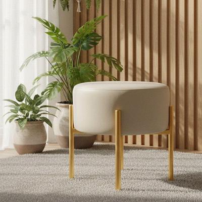 Puff Puff Banqueta Decorativa Industrial Dourado Iron Sintético Pu Bege D03 - D'rossi