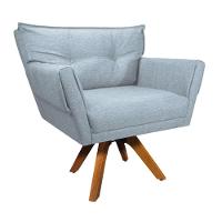 Poltrona Giratória Anitta Linho Cinza A05 Base De Madeira Ma30 D03 - D'rossi - 1