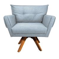 Poltrona Giratória Anitta Linho Cinza A05 Base De Madeira Ma30 D03 - D'rossi - 3