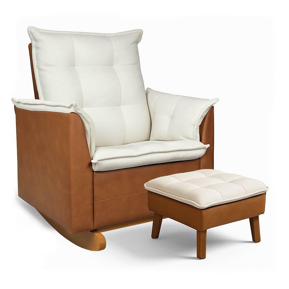 Poltrona Amamentação Balanço Madeira E Puff Lariane Nozes-bouclê Bege R04 - D'rossi - 2