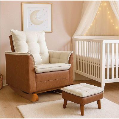 Poltrona Amamentação Balanço Madeira E Puff Lariane Nozes-bouclê Bege R04 - D'rossi