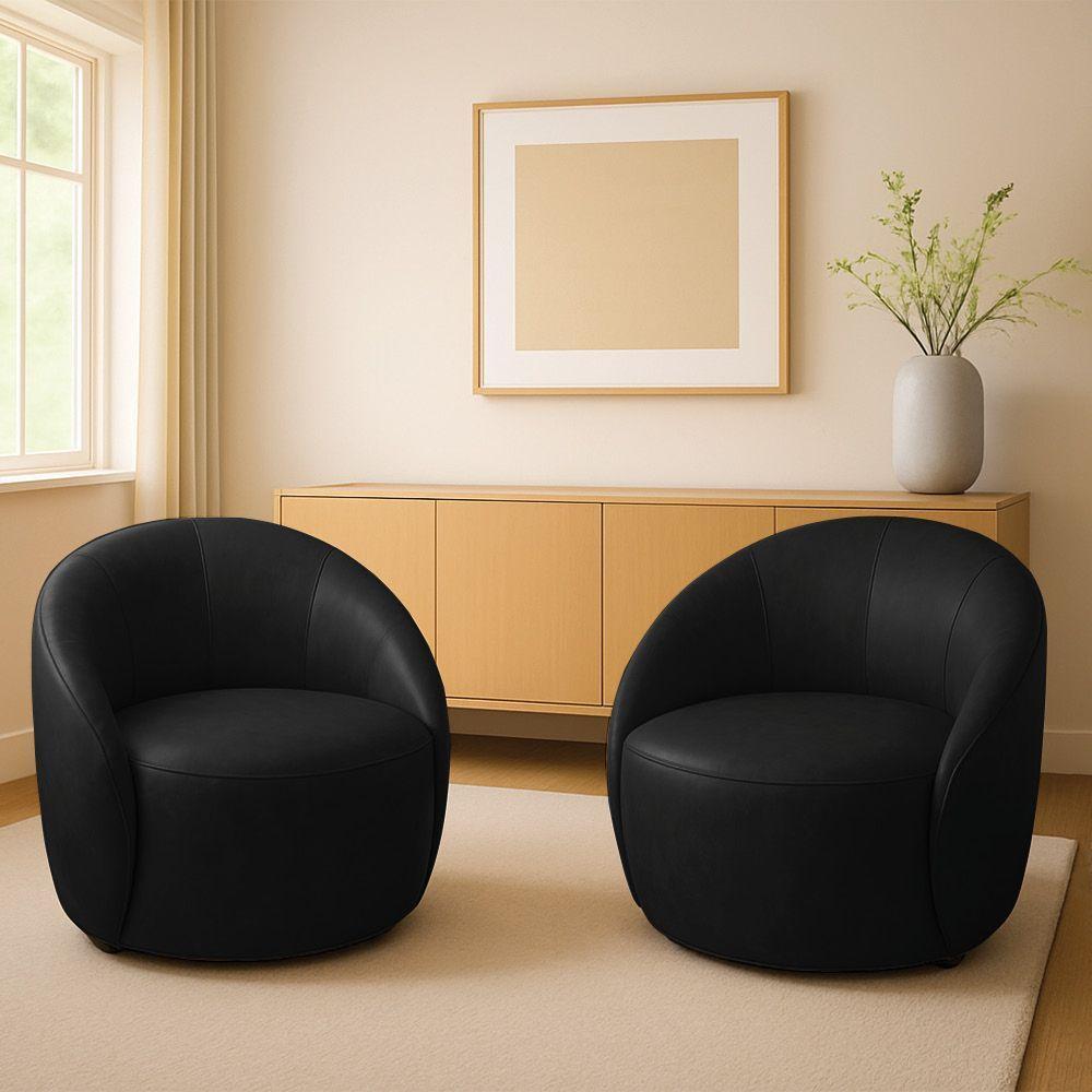 Poltrona Decorativa Orgânica Kit 2 Lua Sintético Pu Preto D03 - D'rossi - 1