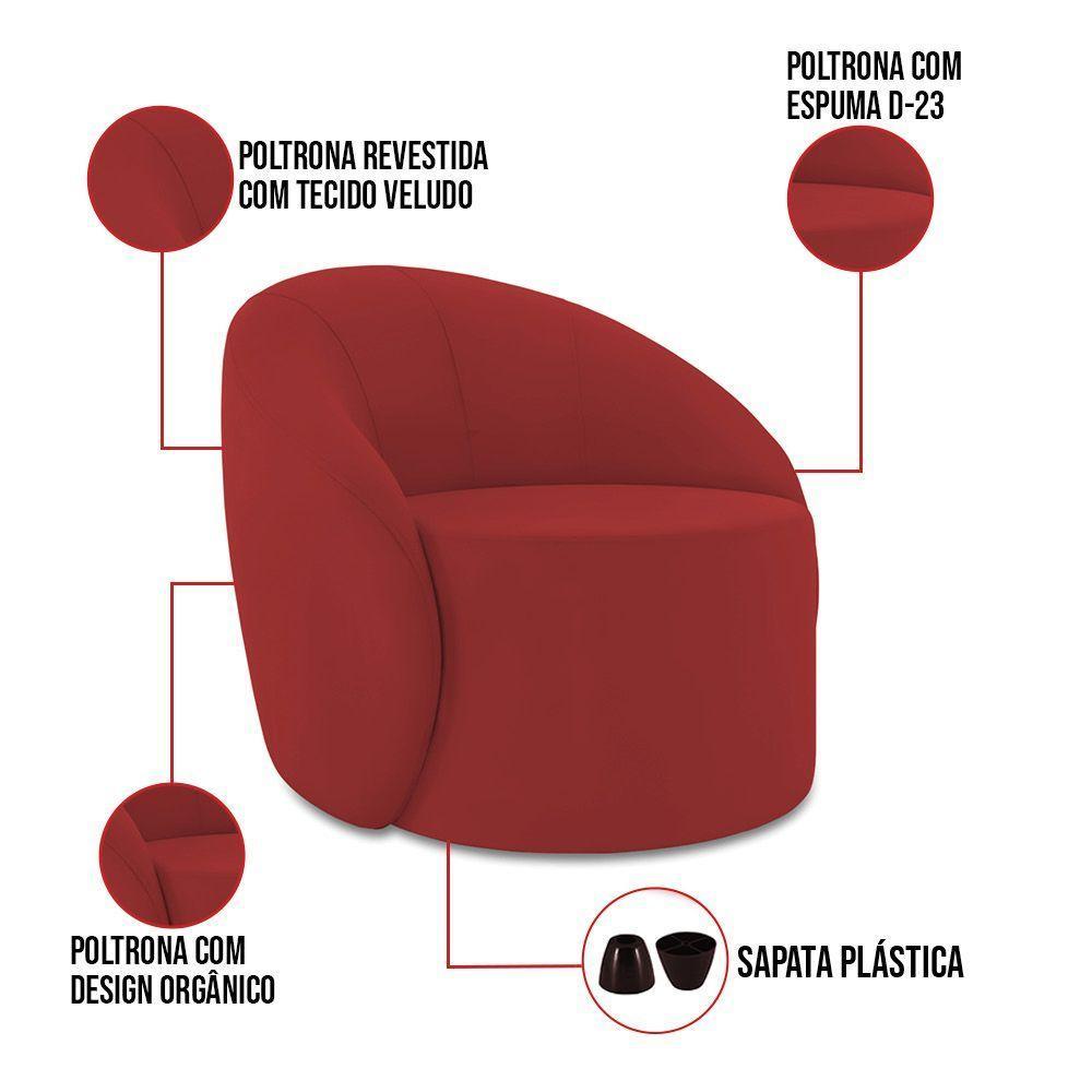 Poltrona Decorativa Orgânica Kit 2 Lua Veludo D03 - D'rossi Marsala - 3