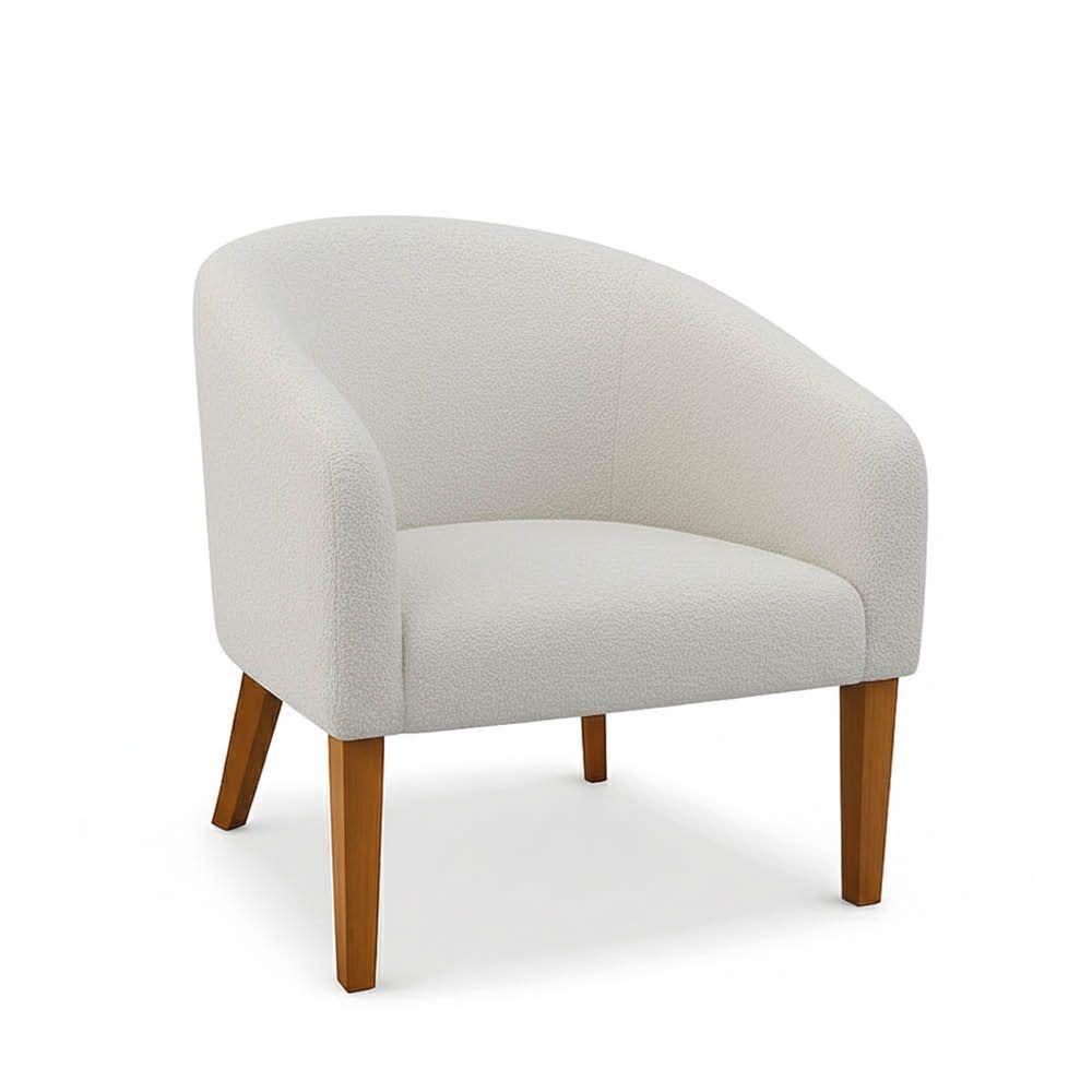 Poltrona Sala Decorativa Kit 2 Stella Pé Madeira Trapézio Castanho Bouclê Off White D03 - D'rossi - 5