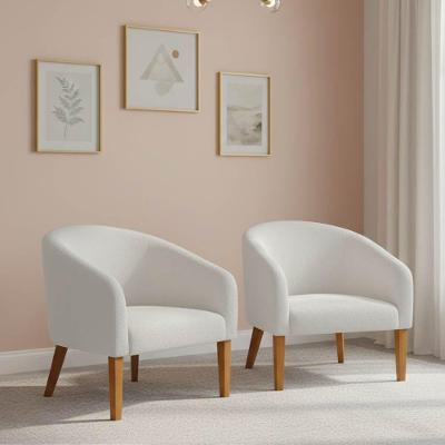 Poltrona Sala Decorativa Kit 2 Stella Pé Madeira Trapézio Castanho Bouclê Off White D03 - D'rossi