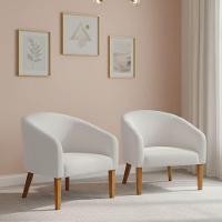 Poltrona Sala Decorativa Kit 2 Stella Pé Madeira Trapézio Castanho Bouclê Off White D03 - D'rossi - 1