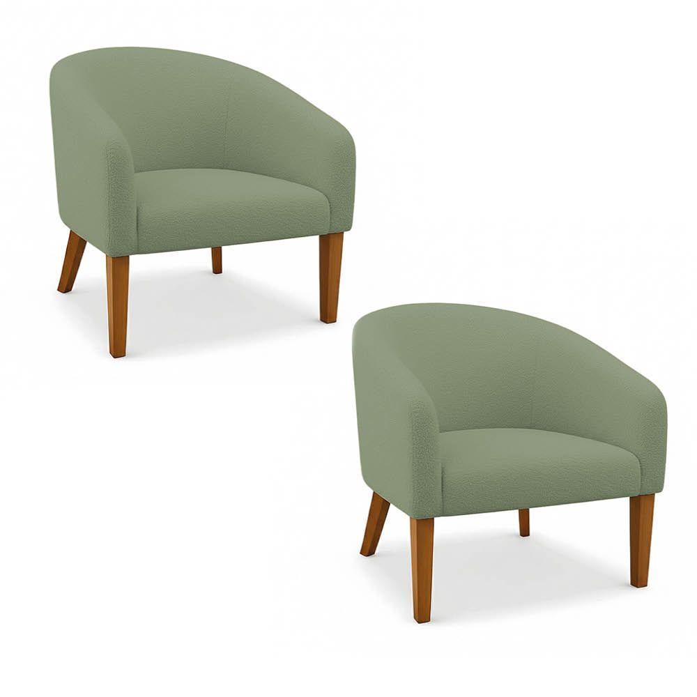 Poltrona Sala Decorativa Kit 2 Stella Pé Madeira Trapézio Castanho Bouclê Pistache D03 - D'rossi - 2