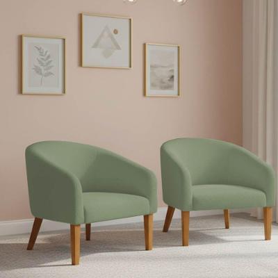 Poltrona Sala Decorativa Kit 2 Stella Pé Madeira Trapézio Castanho Bouclê Pistache D03 - D'rossi