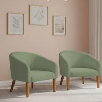 Poltrona Sala Decorativa Kit 2 Stella Pé Madeira Trapézio Castanho Bouclê Pistache D03 - D'rossi - 1