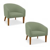 Poltrona Sala Decorativa Kit 2 Stella Pé Madeira Trapézio Castanho Bouclê Pistache D03 - D'rossi - 2