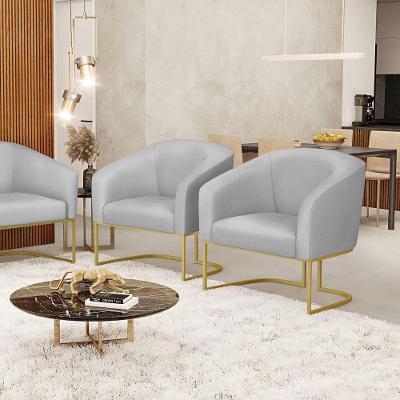 Kit 02 Poltronas Stella Sintético Cinza Base Metálica Industrial Dourado - D'rossi