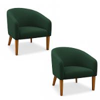 Poltrona Sala Decorativa Kit 2 Stella Pé Madeira Trapézio Castanho Bouclê Verde D03 - D'rossi - 2