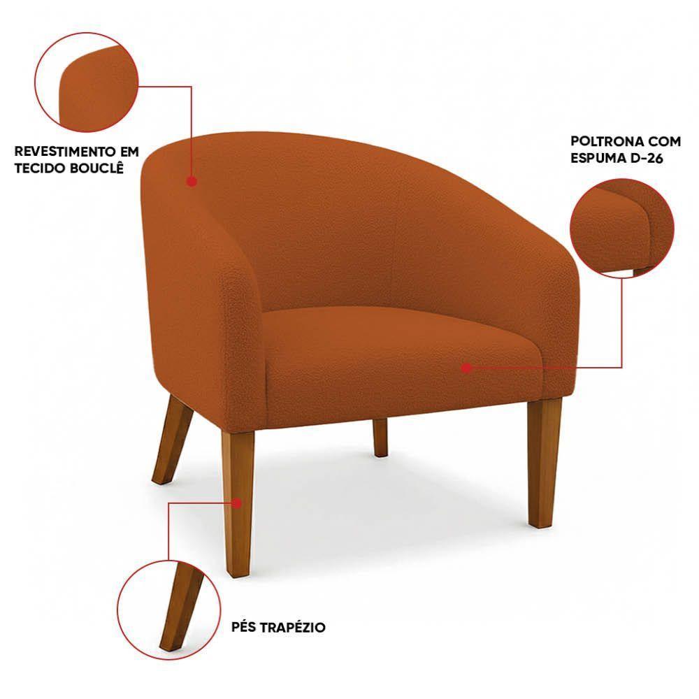 Poltrona Sala Decorativa Kit 2 Stella Pé Madeira Trapézio Castanho Bouclê Terracota D03 - D'rossi - 3
