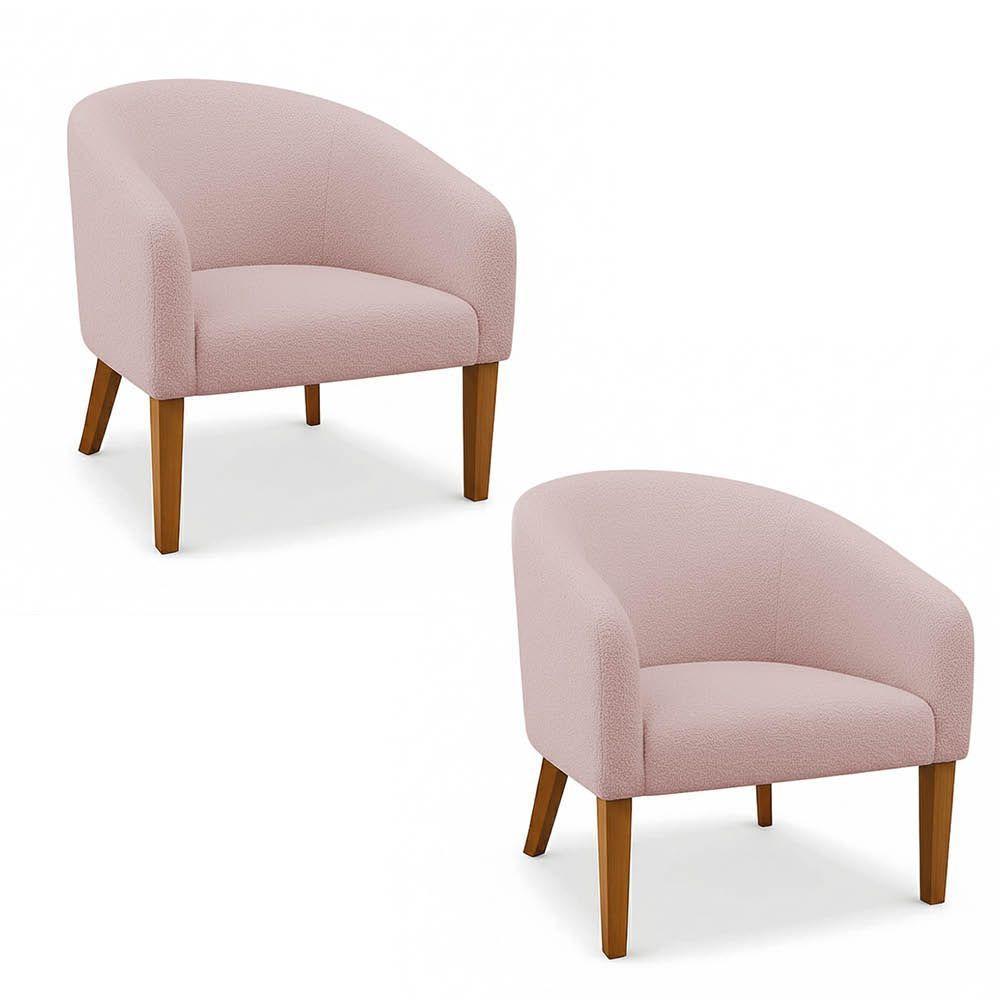 Poltrona Sala Decorativa Kit 2 Stella Pé Madeira Trapézio Castanho Bouclê Rosê D03 - D'rossi - 2