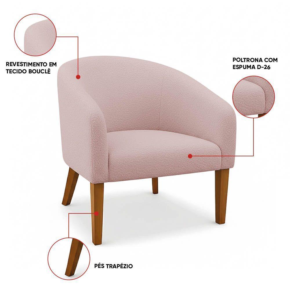 Poltrona Sala Decorativa Kit 2 Stella Pé Madeira Trapézio Castanho Bouclê Rosê D03 - D'rossi - 3