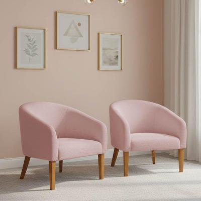 Poltrona Sala Decorativa Kit 2 Stella Pé Madeira Trapézio Castanho Bouclê Rosê D03 - D'rossi