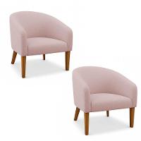 Poltrona Sala Decorativa Kit 2 Stella Pé Madeira Trapézio Castanho Bouclê Rosê D03 - D'rossi - 2