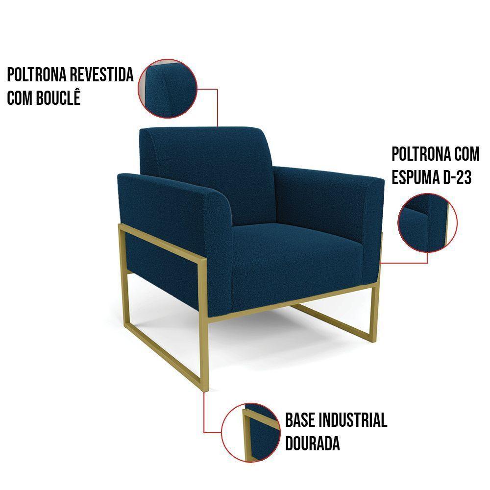 Poltrona Sala Estar Industrial Alta Dourado Kit 2 Marisa Bouclê Cor Azul - 3