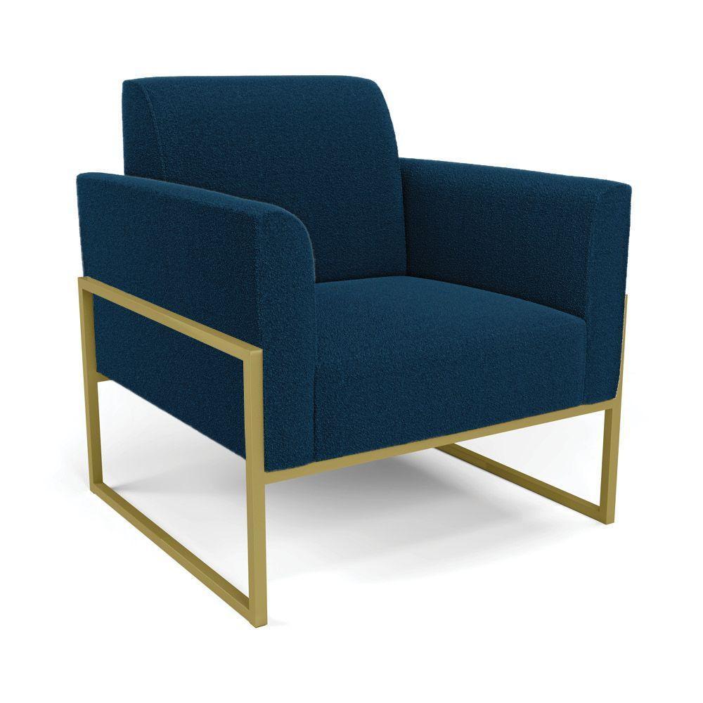 Poltrona Sala Estar Industrial Alta Dourado Kit 2 Marisa Bouclê Cor Azul - 6