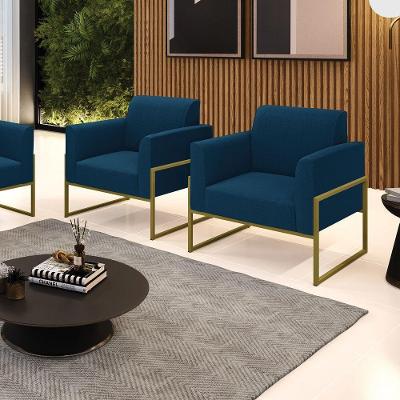 Poltrona Sala Estar Industrial Alta Dourado Kit 2 Marisa Bouclê Cor Azul