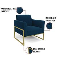 Poltrona Sala Estar Industrial Alta Dourado Kit 2 Marisa Bouclê Cor Azul - 3