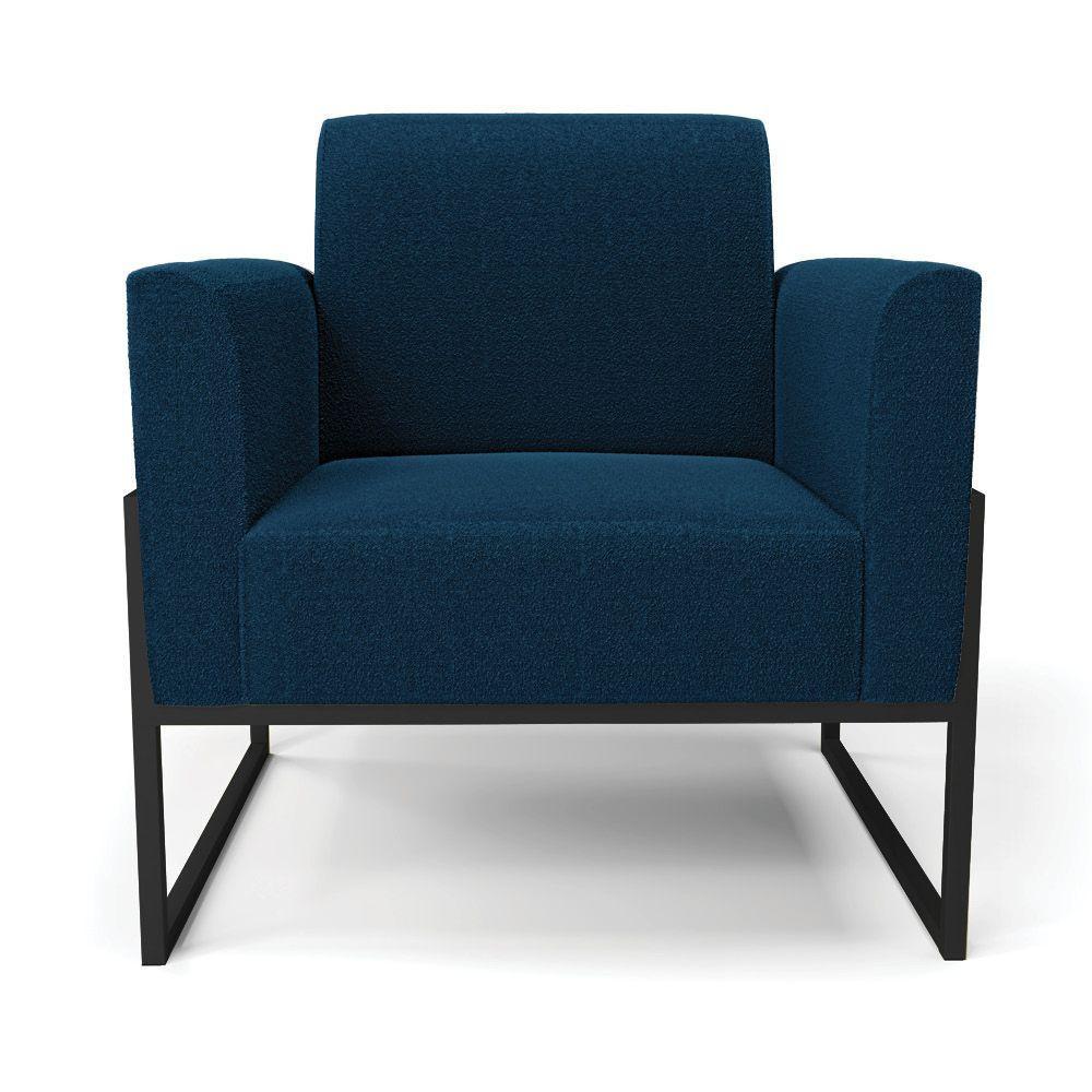 Poltrona Sala Estar Industrial Alta Preto Kit 2 Marisa Bouclê Cor Azul - 3