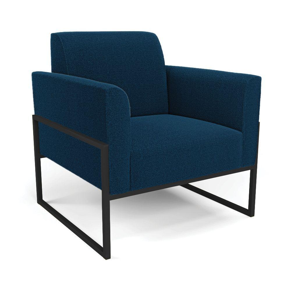 Poltrona Sala Estar Industrial Alta Preto Kit 2 Marisa Bouclê Cor Azul - 4