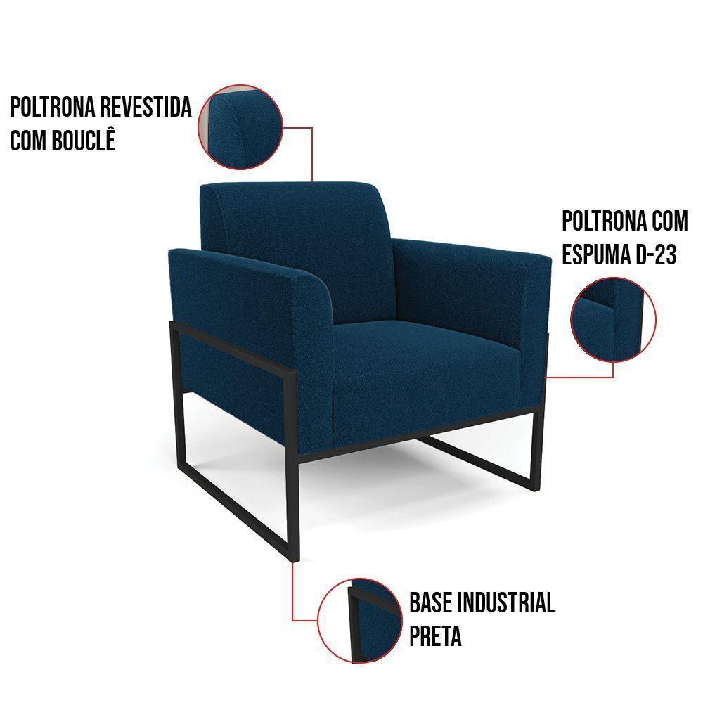 Poltrona Sala Estar Industrial Alta Preto Kit 2 Marisa Bouclê Cor Azul - 8