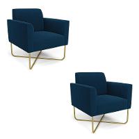 Poltrona Sala Base X Industrial Dourado Kit 2 Marisa Bouclê Azul - 1