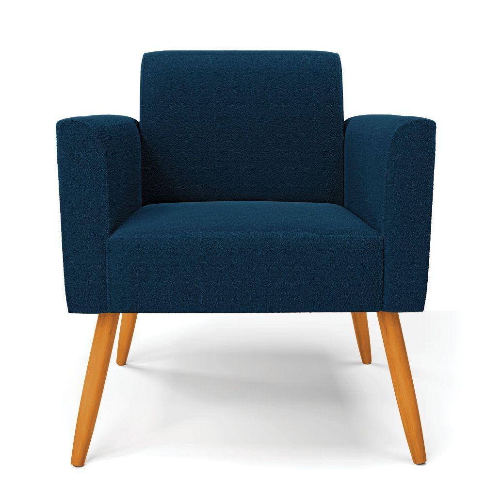 Poltrona Sala Estar Pé Palito Castanho Kit 2 Marisa Bouclê Azul - 5