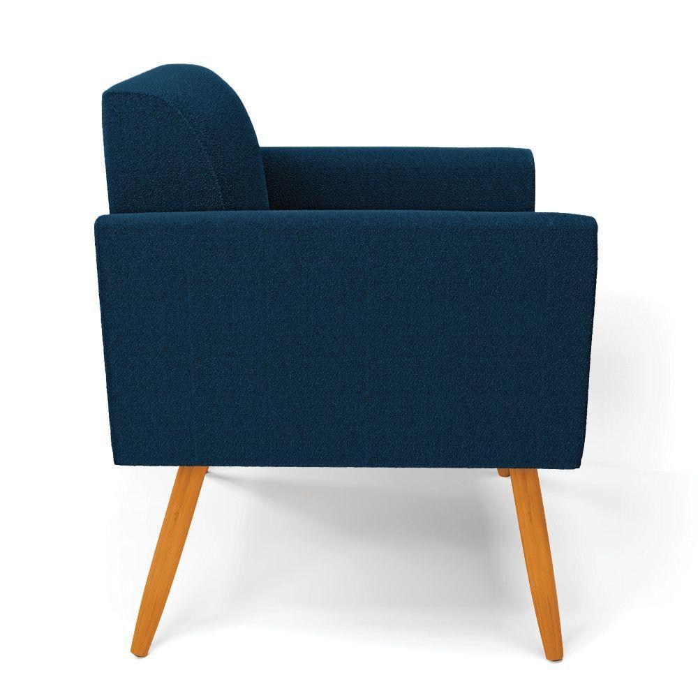 Poltrona Sala Estar Pé Palito Castanho Kit 2 Marisa Bouclê Azul - 7