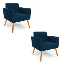 Poltrona Sala Estar Pé Palito Castanho Kit 2 Marisa Bouclê Azul - 2